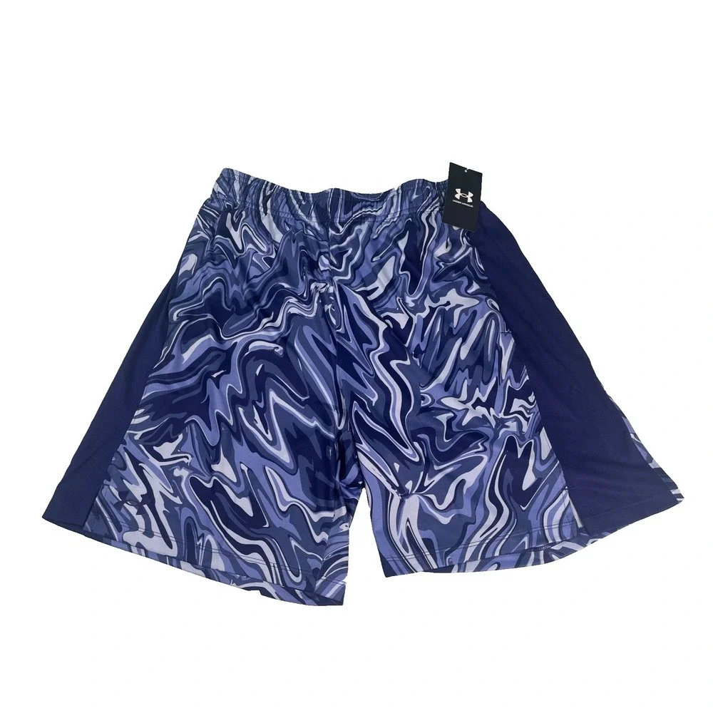 UNDER ARMOUR Shorts MENS UA TRAIN‎ Stretch 2.0 BLUE MARBLE PRINT Sz LARGE L NWT